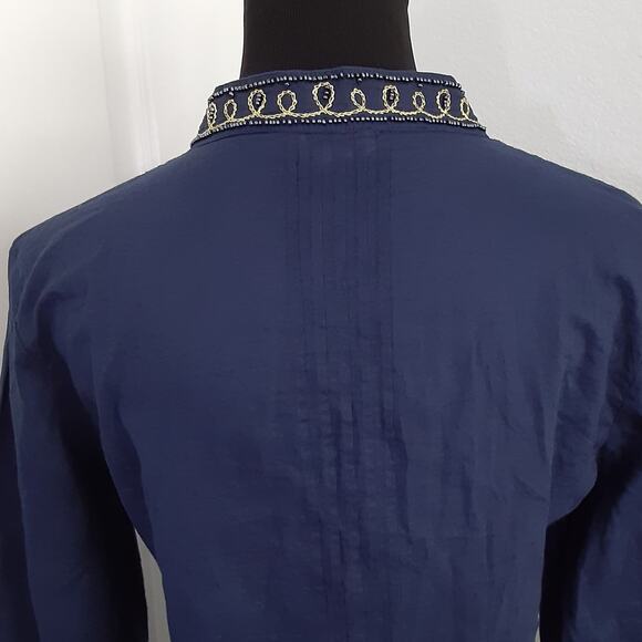 Lilly Pulitzer Sarasota Tunic Top Navy Blue Beaded Soutache Embroidered Womens S - Picture 5 of 14